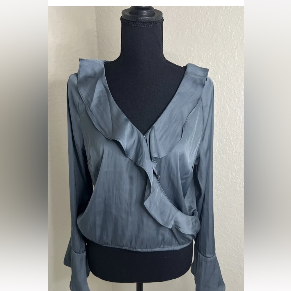A New Day Women's Size M Flounce Long Sleeve V-Neck Ruffle Wrap Blouse